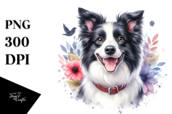 Watercolor Baby Border Collie with Big Eyes PNG Product Image 1