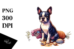 Sitting Sand Boston Terrier Clipart Sublimation Product Image 1