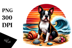 Boston Terrier Surf Shell Sunset Clipart Product Image 1