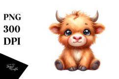Expressive Funny Baby Highland Cow PNG Product Image 1