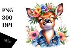 Expressive Deer with Floral Wreath.png Product Image 1