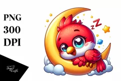 Colorful Baby Cardinal Napping on the Moon | Clipart Product Image 3