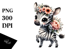 Cute Baby Zebra with Flower Bouquet | Sublimation | Clipart Product Image 1
