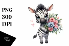Cute Baby Zebra with Flower Bouquet | Sublimation | Clipart Product Image 3