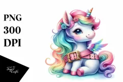 Baby Unicorn with Belt, Colorful PNG Product Image 1