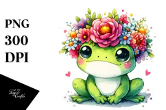 Cute Frog with Flower Crown, Transparent PNG Product Image 1