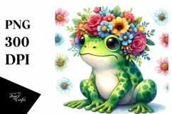 Cute Frog with Flower Crown, Transparent PNG Product Image 3