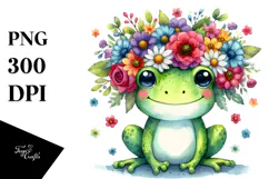 Vibrant Flower Crown Frog PNG Product Image 1