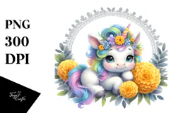 Pastel Baby Unicorn with Marigold Frame | Sublimation | Product Image 1
