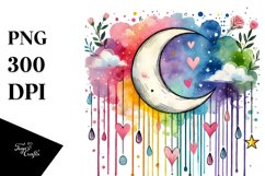 Colorful Half Moon with Hanging Hearts PNG Product Image 1