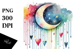 Colorful Moon with Hearts PNG Product Image 1