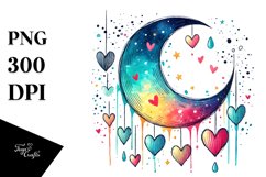Colorful Half Moon with Hanging Hearts PNG Product Image 1