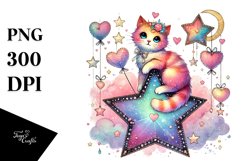Adorned Cat Sitting on Star PNG Product Image 1