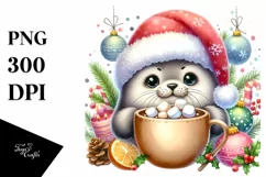 Cute Seal with Christmas Ornaments, PNG Product Image 1