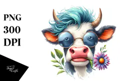 Funny Cow with Cool Hair PNG Product Image 1