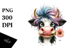 Funny Baby Cow with Flower in Mouth PNG Product Image 1