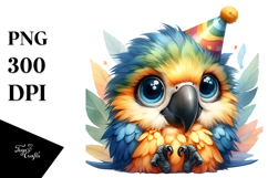 Cute Baby Macaw with Party Hat PNG Product Image 1