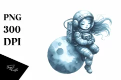 Blueish Vintage Astronaut Girl | Sublimation Clipart Product Image 3