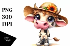 Contempt Cow with Sun Hat |Watercolor Clipart Product Image 3