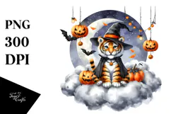 Tiger Halloween Cloud, Watercolor PNG Product Image 1