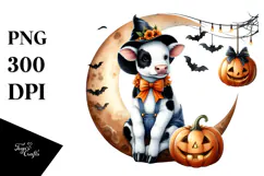 Halloween Cow on Half Moon, Transparent PNG Product Image 1
