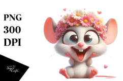 Cartoon Mouse with Flower Crown, Soft Drop Shadow PNG Product Image 1