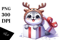 Excited Seal with Reindeer Horns PNG Product Image 1