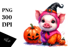 Vibrant Baby Pig for Halloween with Pumpkin | Sublimation | Product Image 1