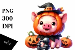 Vibrant Baby Pig for Halloween with Pumpkin | Sublimation | Product Image 3
