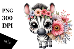 Happy Baby Zebra with Flower Bouquet | Sublimation | Clipart Product Image 1