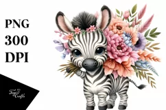 Happy Baby Zebra with Flower Bouquet | Sublimation | Clipart Product Image 3