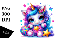 Watercolor Baby Unicorn with Disco Ball PNG Product Image 1