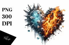 Distressed Heart Made of Fire and Ice PNG Product Image 1