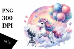 Cute Unicorn Balloons Watercolor Pastel Product Image 3