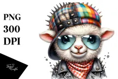 Baby Lamb with Hat and Sunglasses PNG Product Image 1
