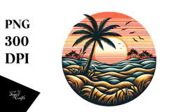Vintage Tropical Tree Sunset Tshirt Design PNG Product Image 1
