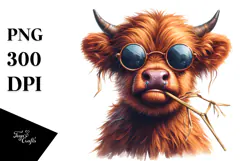 Cow with Hay Straw and Sunglasses PNG Product Image 1