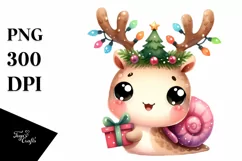 Cheerful Snail with Reindeer Horns PNG Product Image 3