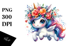 Cute Unicorn, Floral Wreath PNG Product Image 1