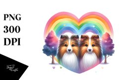 Cute Rainbow Trees Doodled Shetland Sheepdog, Transparent Product Image 1