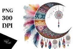 Simple Boho Moon Watercolor Digital Painting, PNG Product Image 1