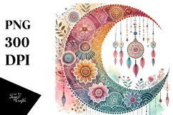 Simple Boho Moon Watercolor Digital Painting, PNG Product Image 1
