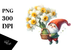 Cute Gnome with Narcissus PNG Product Image 1