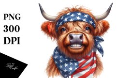 Watercolor Highland Cow Portrait with Bandana &amp; Flag | Product Image 3