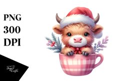 Highland Cow with Santa Hat PNG Product Image 1