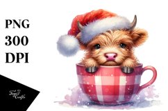Highland Cow with Santa Hat PNG Product Image 1