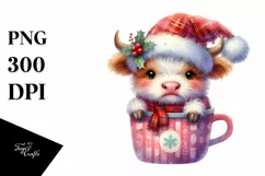 Highland Cow with Santa Hat PNG Product Image 1