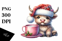 Highland Cow with Santa Hat PNG Product Image 1