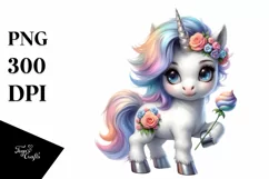 Pastel Cute Baby Unicorn Posing | Sublimation Clipart Product Image 1