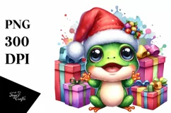 Colorful Frog with Santa Hat PNG Product Image 1